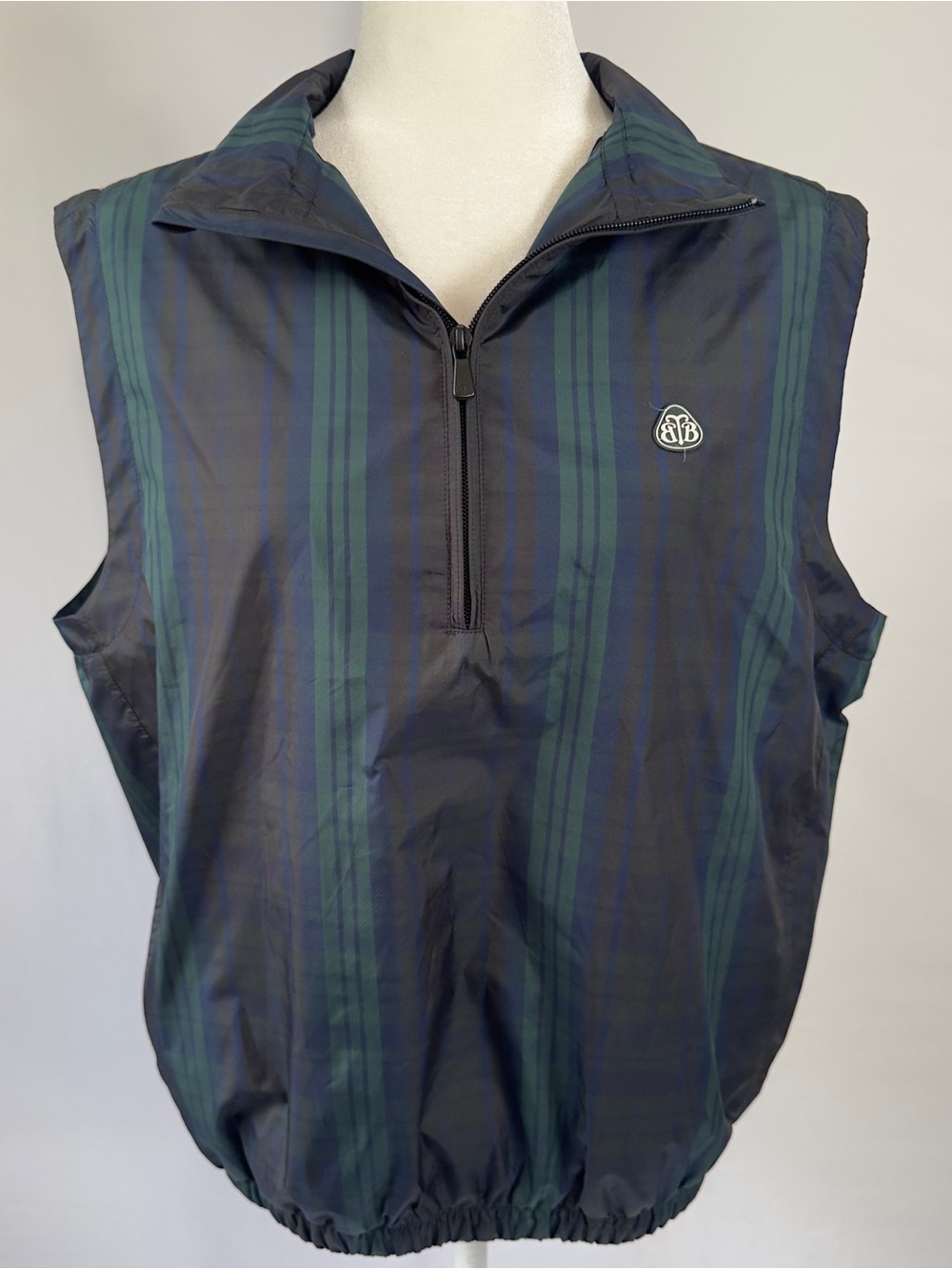 Brooks Brothers Country Club Prosport Golf Vest S Navy Green Plaid 1/2 Zip
